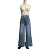 2026 Spring/Summer New Women's High-Waisted Vintage Buttoned Denim Wide-Leg Pants with Split Hem