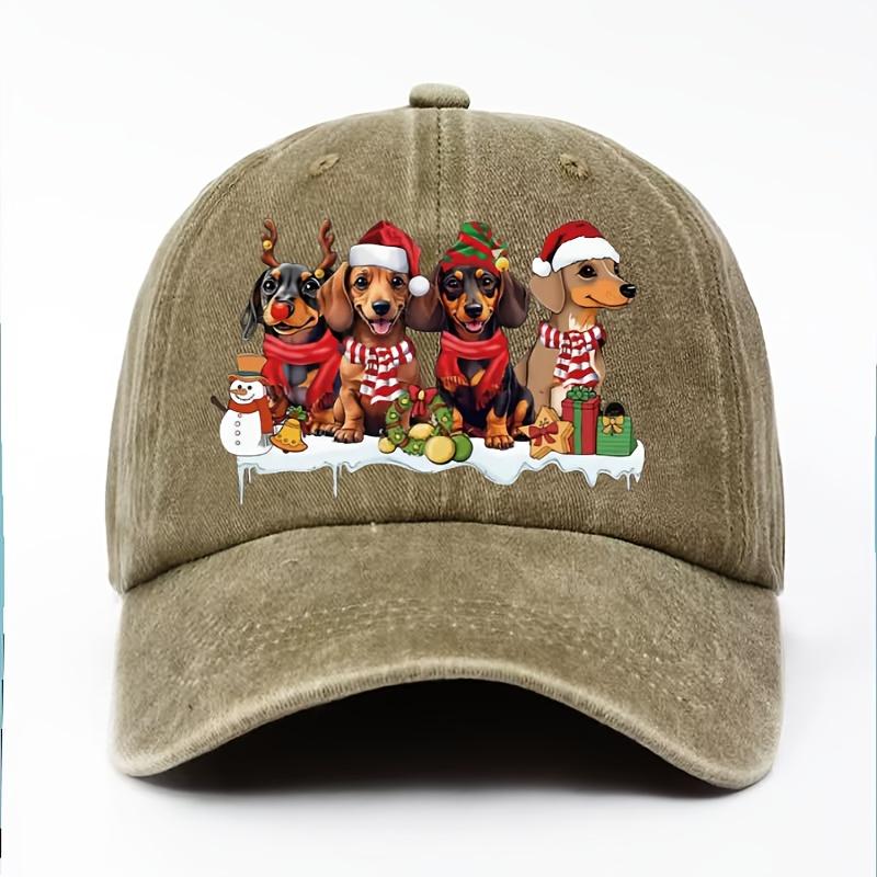 Christmas Dachshund Dogs Print Baseball Cap Adjustable Cotton Casual Snapback Hat for Adults