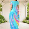 Women Plus Size Round Neck Short Sleeve Printed Loose Maxi Dress With Side Pockets