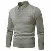 Men's Solid-color Casual Faux Two-piece Striped Pullover Knitted Sweater, Men's Square-neck Long-sleeved Knitted Warm Sweater