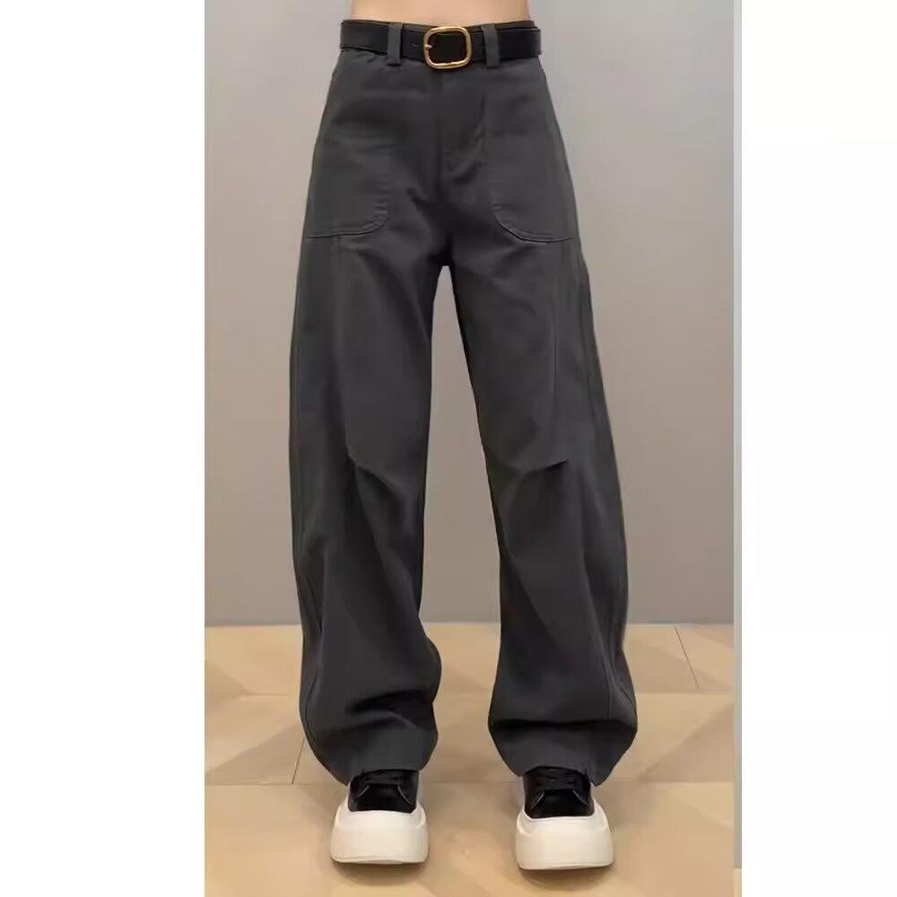 

Женские джинсы цвета карбоновый зеленый, зауженного кроя, с широкими штанинами - больших размеров, новый стиль 2025, повседневные брюки-шаровары, стройнящие. 2XL зелёный/серый