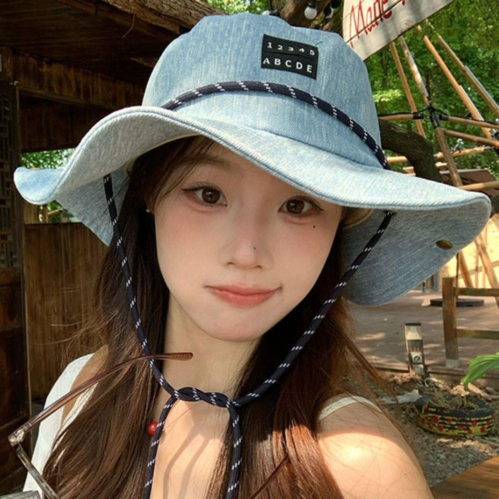 Sunscreen Denim Bucket Hat Wide-Brimmed Sun Protection Basin Cap Sun Cap Western Cowboy Hat  Sport
