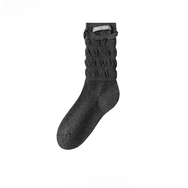 Female Autumn and Winter Trend Cloth Label Boneless Bubble Mouth Tube Stack Socks