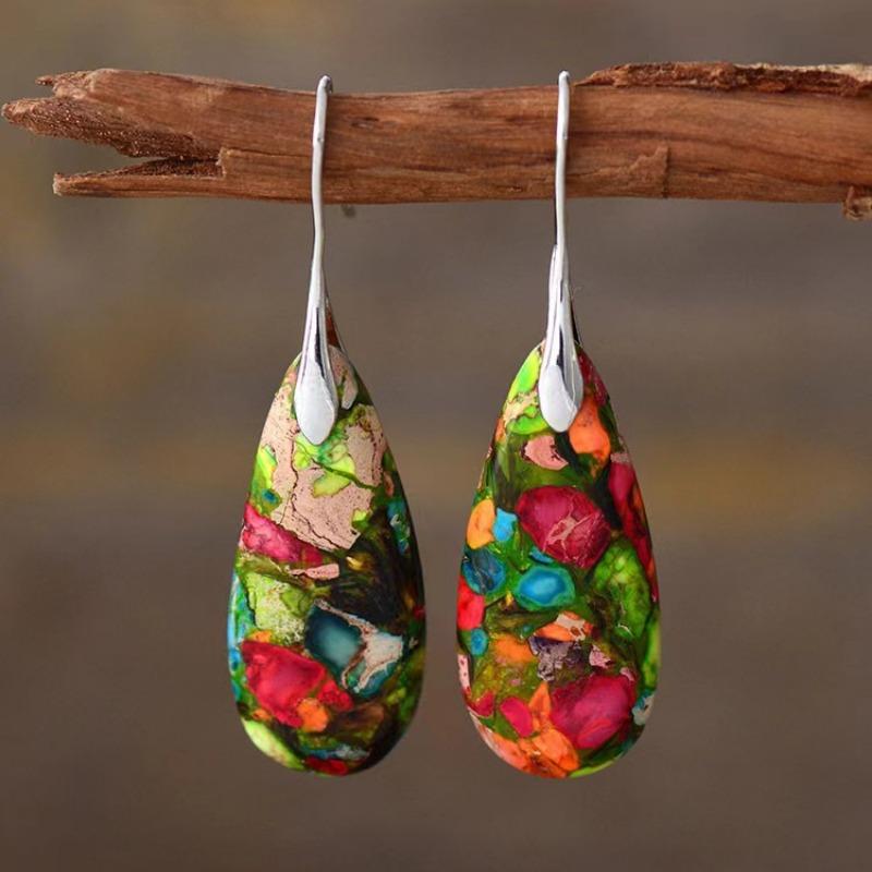 Bohemian Natural Stone Imperial Stone Drop Pendant Earrings