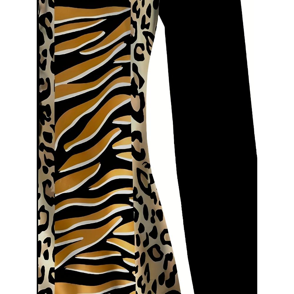 Comfortable trend casual elegant style painting leopard print element printing pattern women's clothing garden collar zipper long sleeve