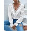 Spring New Elegant Lace Splicing Jacquard Shirt Long Sleeved White Sweet Women Blouse Ruffled Loose Tops Fashion Dots Simple Clothing