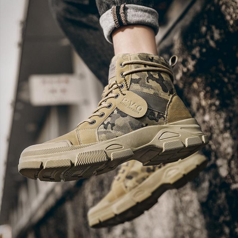 Men's Boots Fashion Camouflage Design High Top Boots Breathable Casual Canvas Boot Plush Warm Winter Boots for Men Botas Hombre