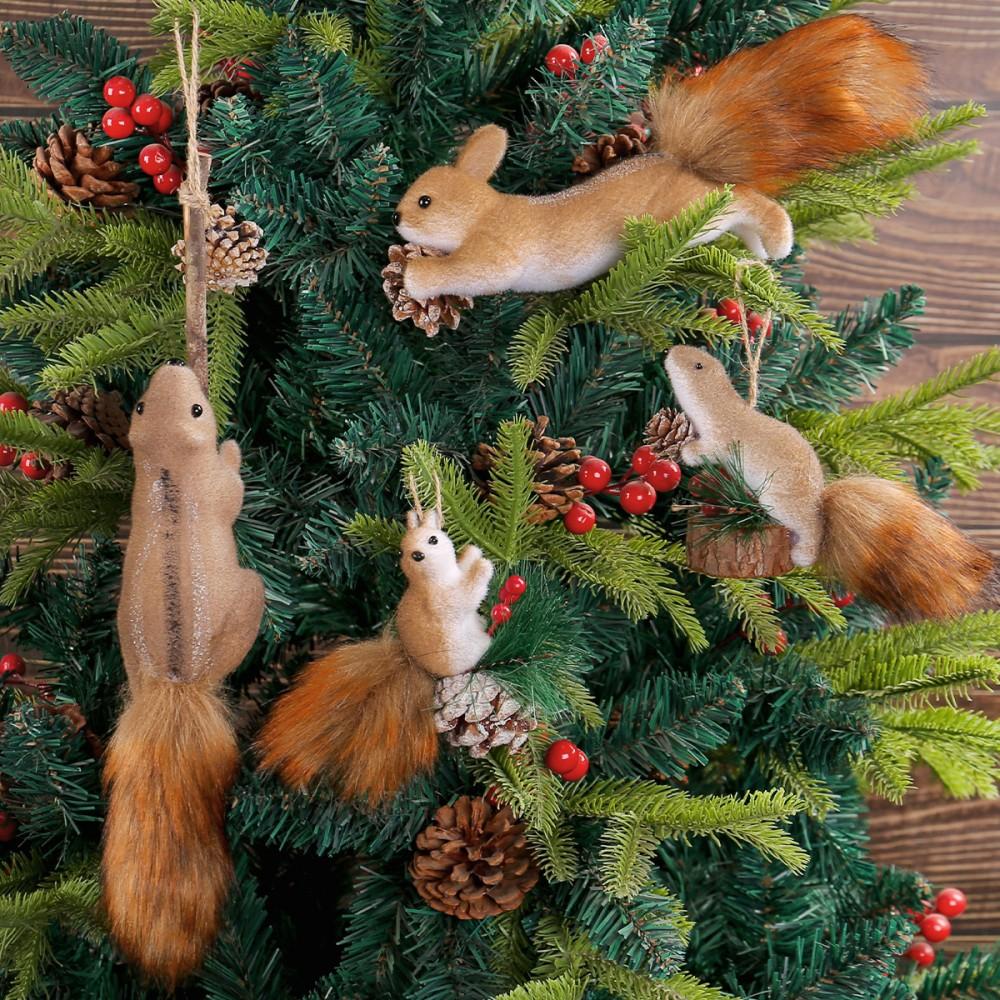 Cute Artificial Squirrel Pendant Christmas Tree Hangings Ornaments Simulated Squirrel Craft Xmas Garden Doll Pendant Decorations