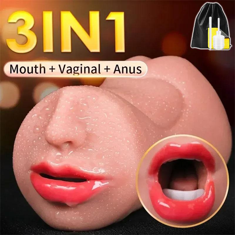 1/3 in 1 Male Masturbator Pocket Pussy 3D Textured Sex Toy with Realistic Vaginal Tight Anus Stroker