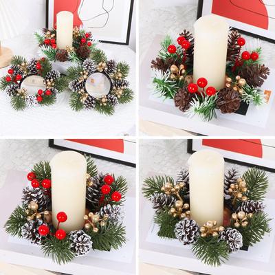 Weihnachtskranz Künstliche Beeren Tannenzapfen Kiefer Kerzenständer Kränze Girlande Kerzenring Tisch Haus Party Dekoration