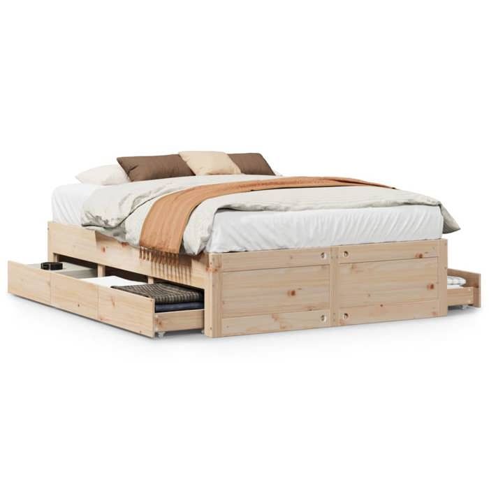 VidaXL Cadre de lit sans matelas avec tiroirs 150x200 cm bois de pin, meuble de chambre à coucher, lit double, sommier, lit, 3308801