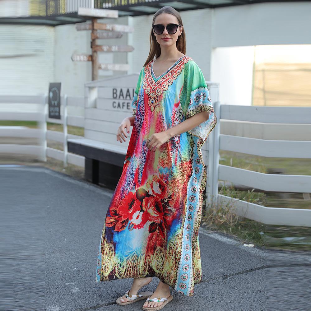 Rychleschnoucí plážová pokrývka s potiskem: Evropský a americký styl, ochrana před sluncem, volný sváteční župan pro plavky v bikinách