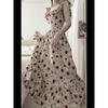 Sweet and gentle floral small flying sleeve dress women's high waist thin skirt summer medium and long dress new