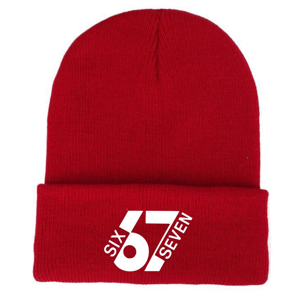 Men Women Unisex 67 Six Seven Meme Beanie Hats Vintage Knitting Hat Autumn Hippie Caps Printed Head Wrap Bonnet Hats
