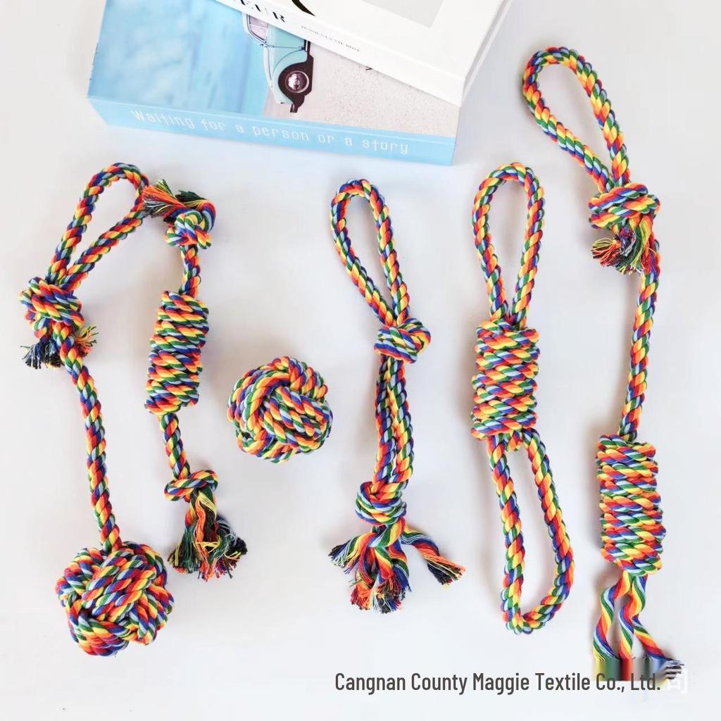 Durable Rainbow Cotton Rope Dog Teething Toys - Knot Set