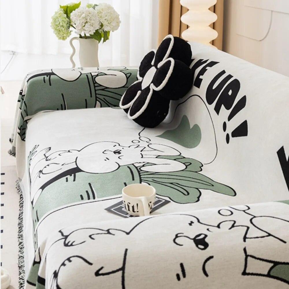 Cartoon Printed Tassel Sofa Cover Single Full Four Season Throw Blanket Dust Anti-cat Scratch Protection Cover Sofa Blanket Mat