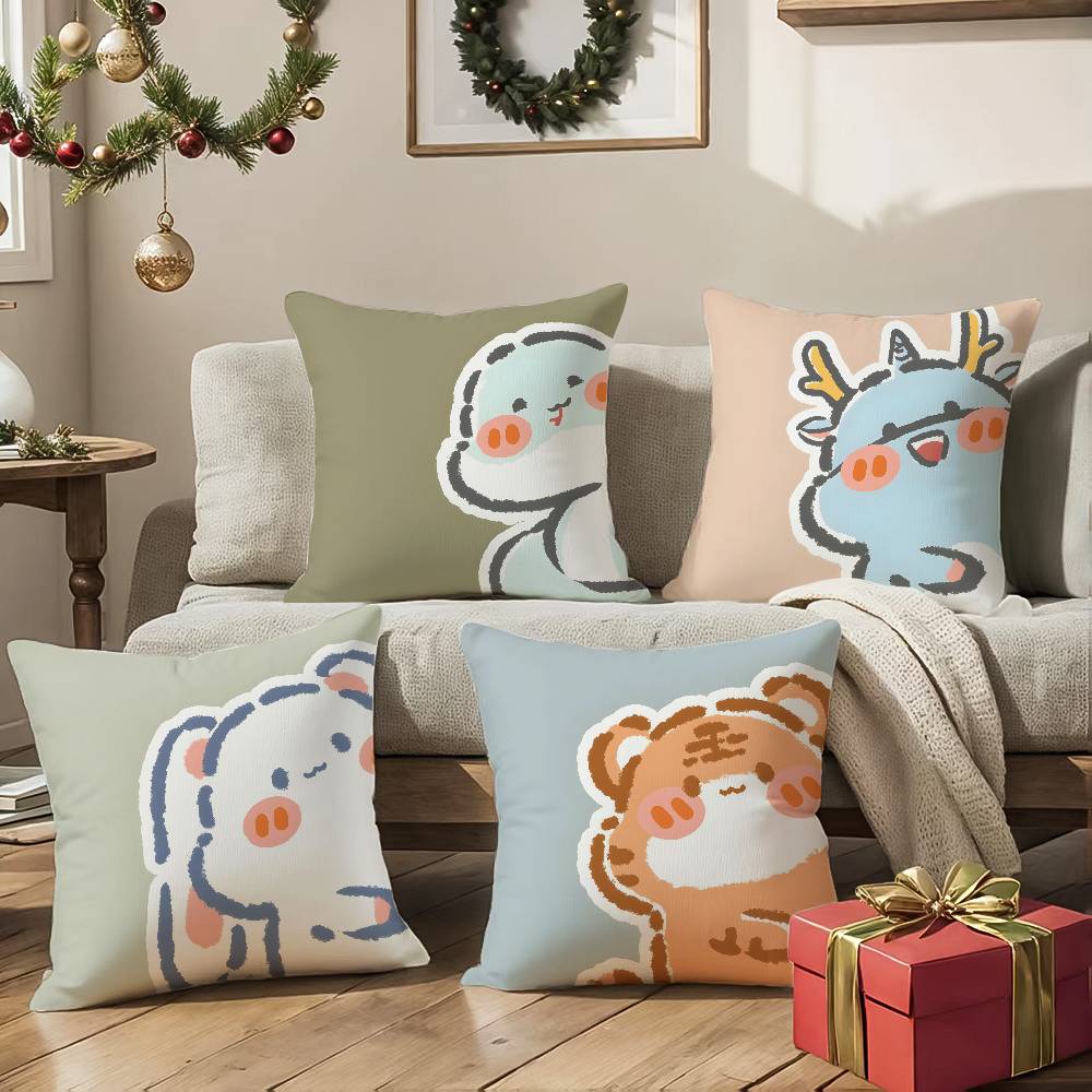 Cute Heartwarming Animals Zodiac Signs Pillow Case Comfort Sofa Bed Silky elegant Invisible zipper Decorative cushion cover