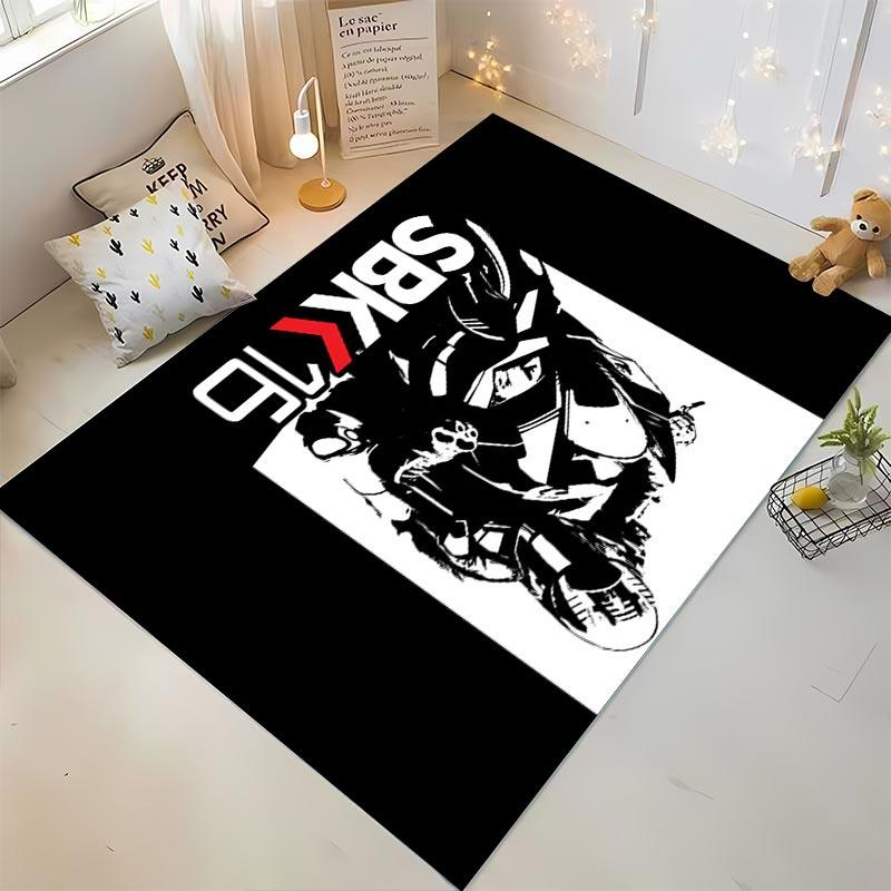 Motorcycle Racing Graphic Rug with SBK16 Text Design, Black and White Suitable for use as an anti-slip for living room bedroom sofas