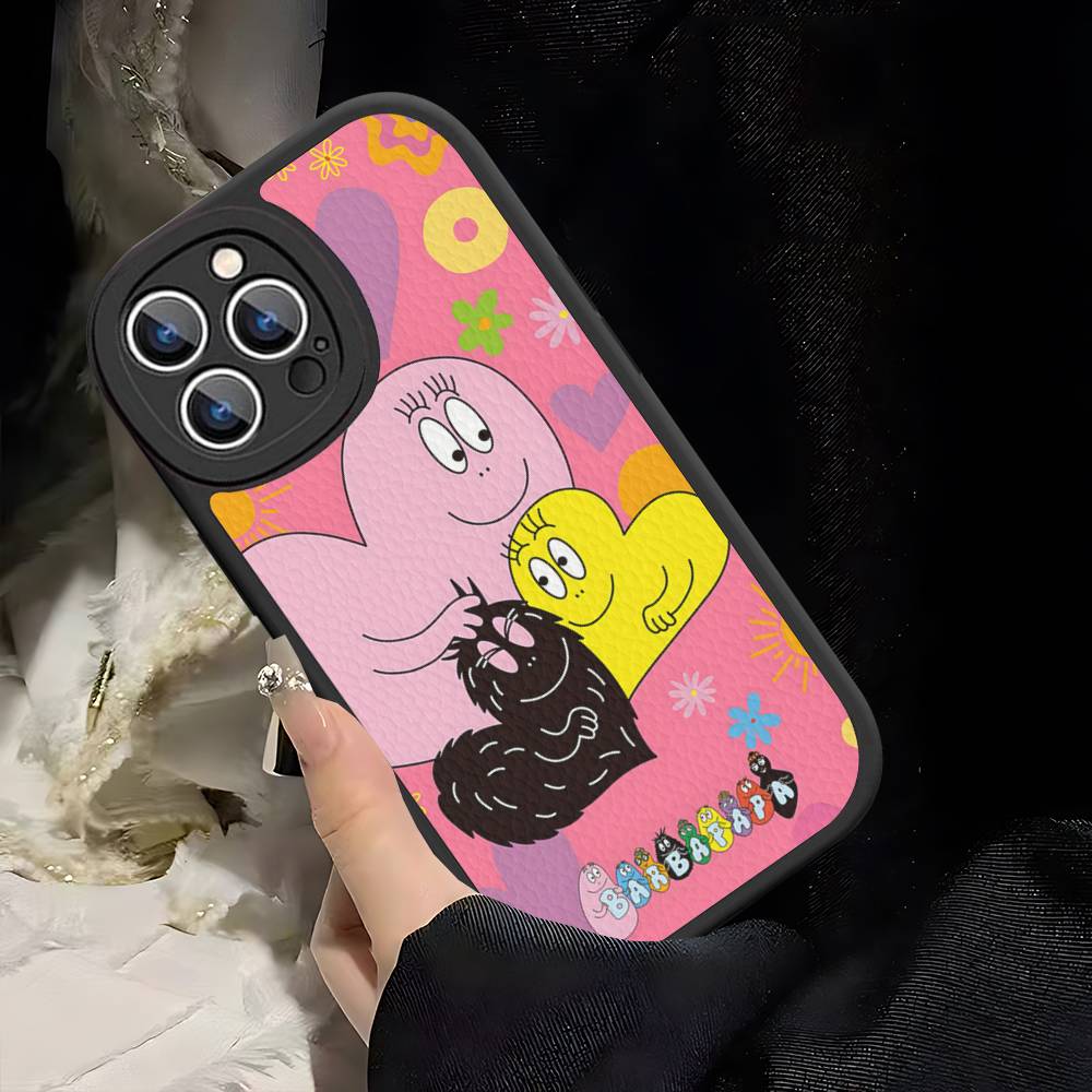 Cartoon Barbapapa Phone Case For IPhone 16 15 14 13 12 11 Pro Max Plus Leather Soft Cover