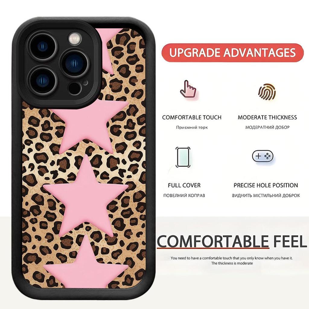 Leopard Print Pink Stars iPhone 15/16/17 Pro Max Case