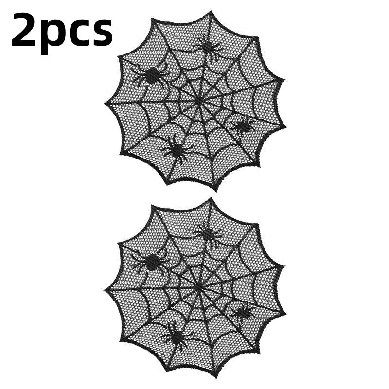 2/4Pcs Spider Web Black Lace Tablecloth Halloween Table Cloth Decorative Placemat Cosplay Spider Silk Party Table Ornament