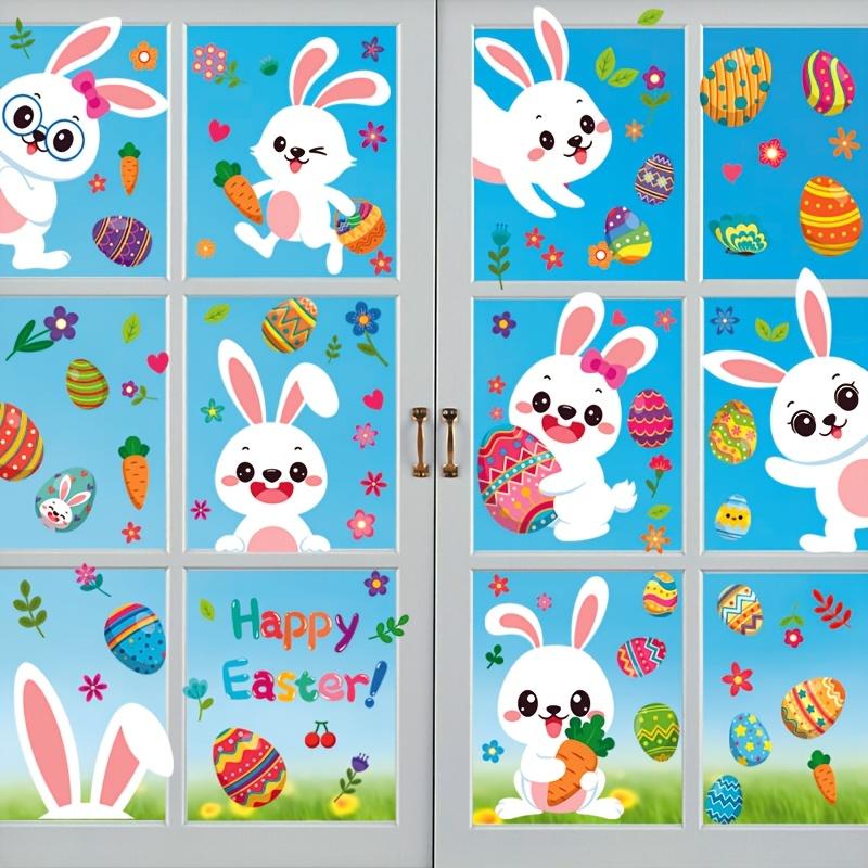 137pcs-Easter Static Window Stickers, Rabbit Egg Double-sided Decorative Window Stickers, Holiday Window Decoration Stickers