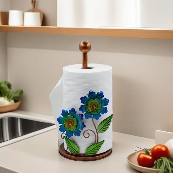 Kitchen Paper Towel Rack Vertical No-Drill Holder with Weighted Base Sunflower Design Dispenser for Kitchen Bathroom