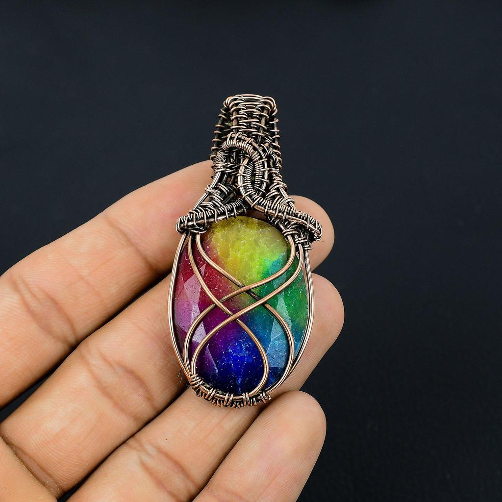 Rainbow Solar Quartz 999 Copper Wire Wrapped Pendant, Handmade Gemstone Pendant Jewelry, Gifts For Wife Brand New Pendant