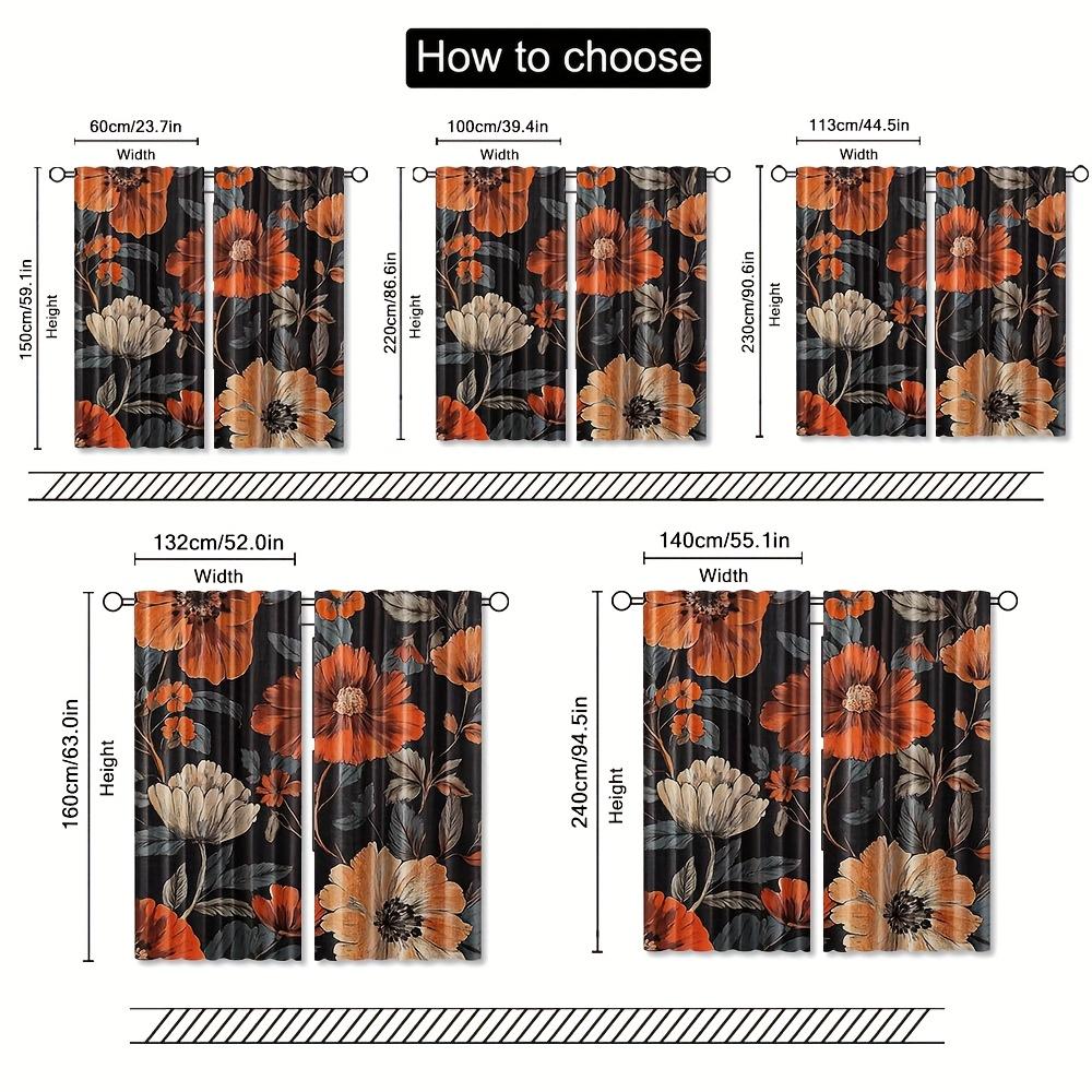 2pcs   Mid Century Curtain   Black Floral Boho Curtain for Living Room and Bedroom Window Drapes