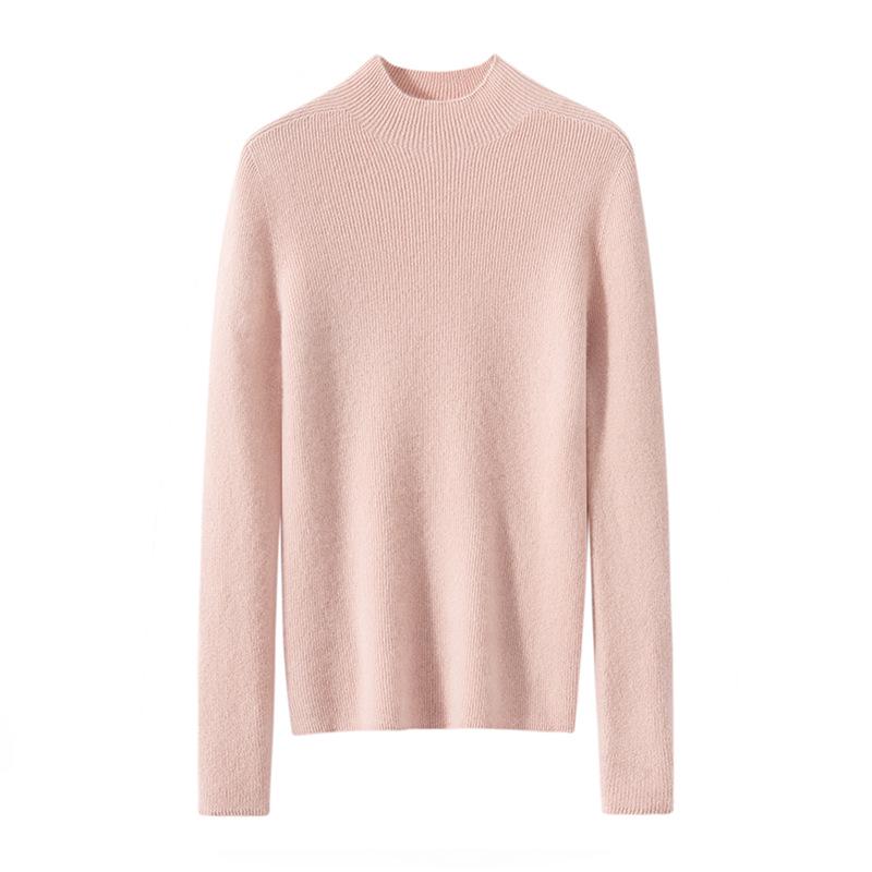 Women's Cashmere Striped High Neck Slim Fit Long Sleeve Top