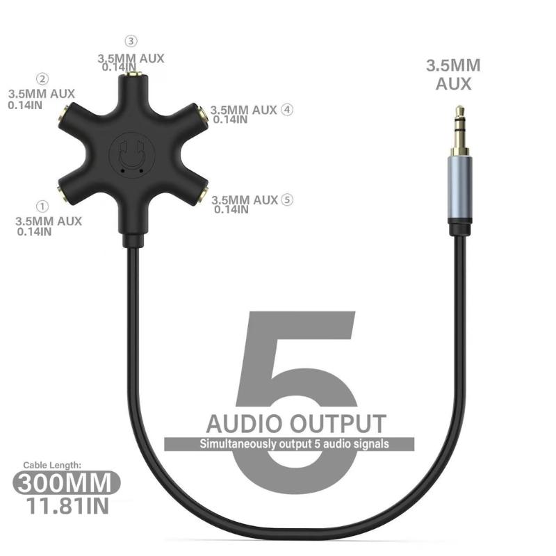 Headphone Splitter Cable 3.5mm 1 Male To 5 Female Port 3.5mm Share Adapter For Phone Player Headphone Laptops