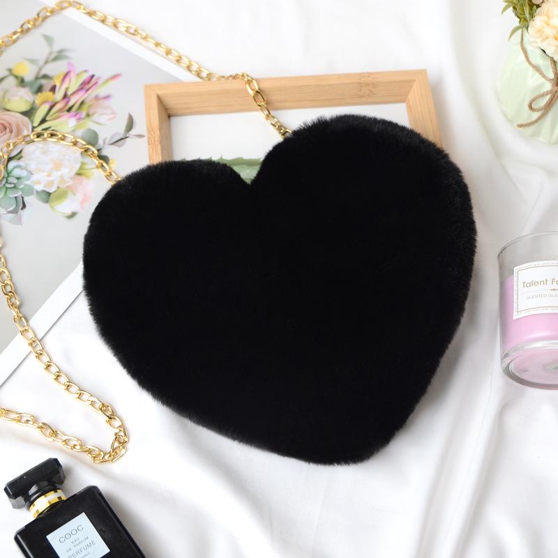 Internet Celebrity Fashion Plush Heart-shaped Chain Crossbody Bag with Artificial Wool Love One Shoulder Peach Heart Zero Wallet