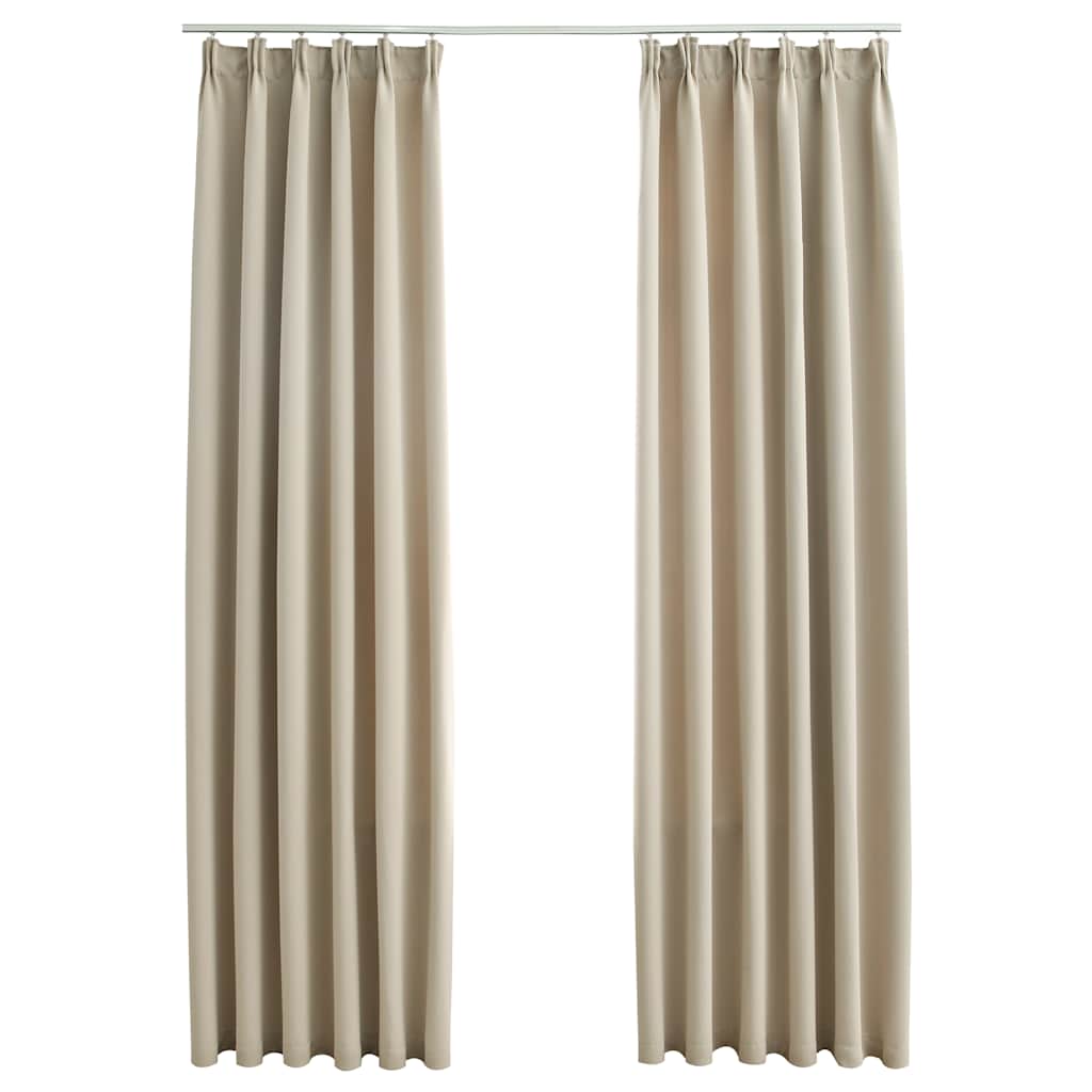 Vidaxl Blackout Curtains with Hooks, 2 Pcs, Beige, 140X175 Cm