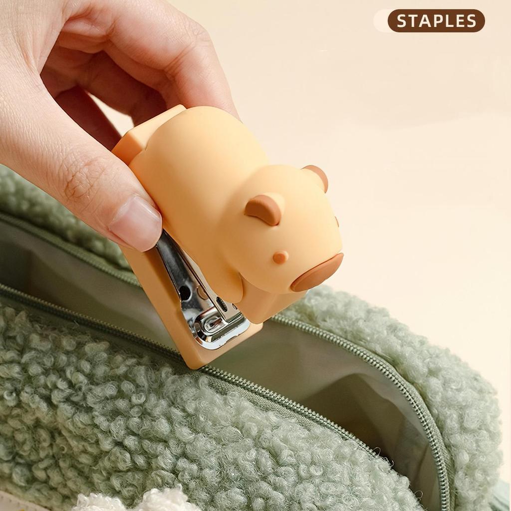 Mini Doll Stapler 400pcs 24/6 Staples Set Cartoon Capybara Bear Rabbit Duck Portable Binder Office Binding Tools School