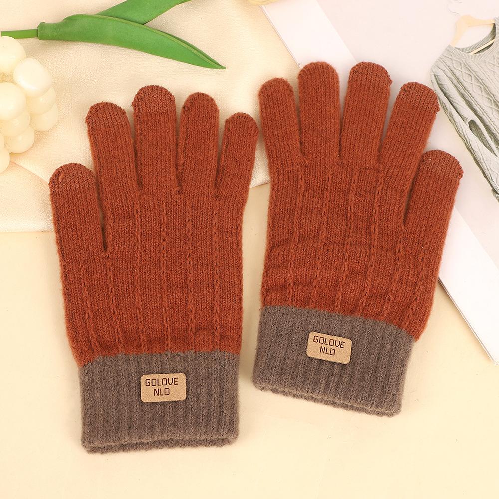 Winter new knitted thermal gloves men's and women's thickened cycling wool finger gloves