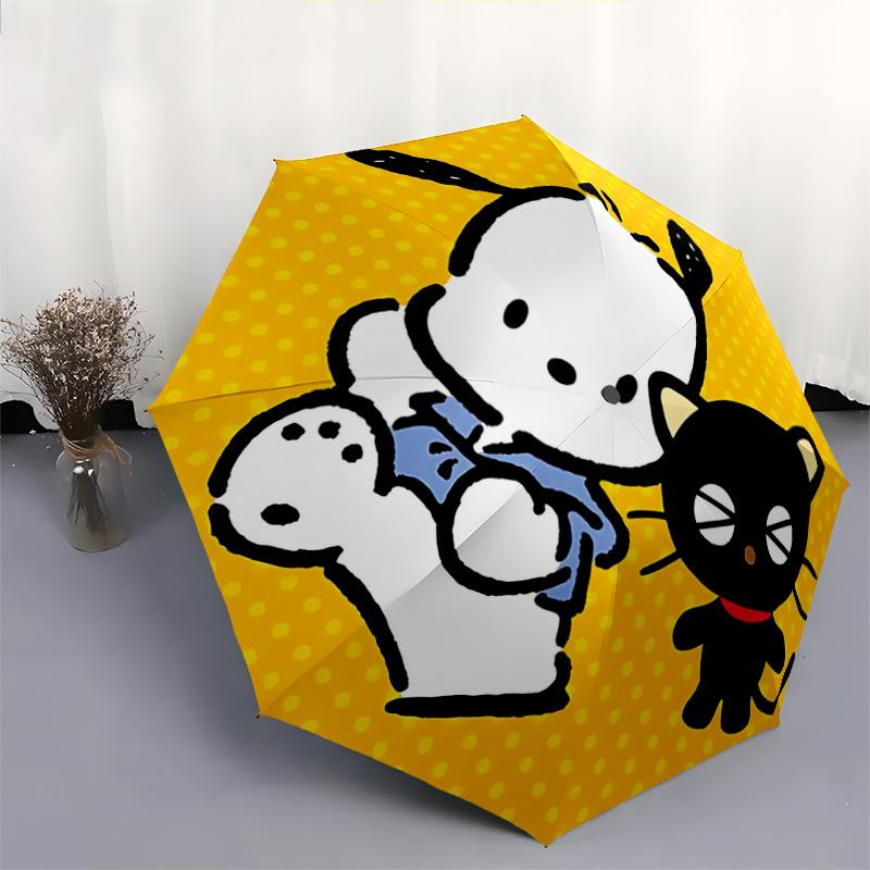 1pc Chibi Maruko-chan & Black Cat Automatic Opening Umbrella - Portable 3-Fold Design with Iron Frame - Outdoor - Perfect Gift for Fans, Travelers, Da