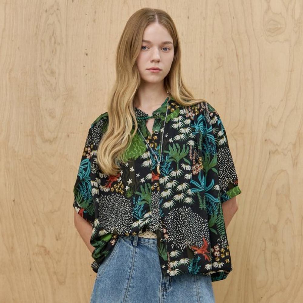 

Maxza Botanical Pattern Shirred Balloon Chiffon Short Sleeve Blouse Ze07qb501na Black (short sleeve)/FREE