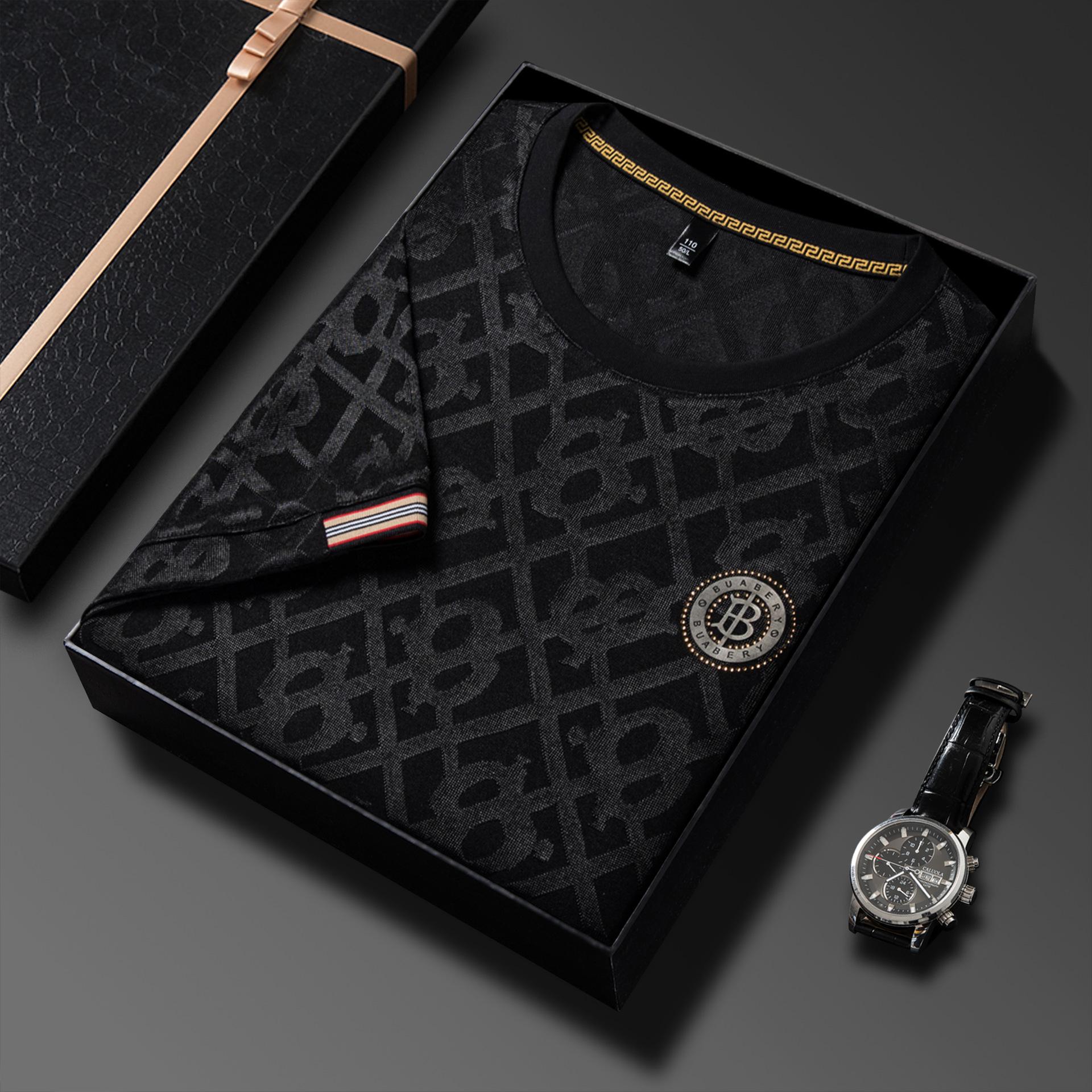 

Новая мужская жаккардовая футболка с короткими рукавами и круглым вырезом на весну и лето, облегающая, дышащая, повседневная 190