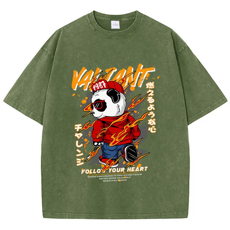 

Oversized Women Washed T-Shirts Kung Fu Panda Printed Tee Shirts Cotton Crewneck Oversize Tees Vintage Street Clothes 3XL