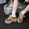 2025 new autumn leather platform small height increase casual shoes dad shoes women's lace-up Forrest Gump shoes sports shoes