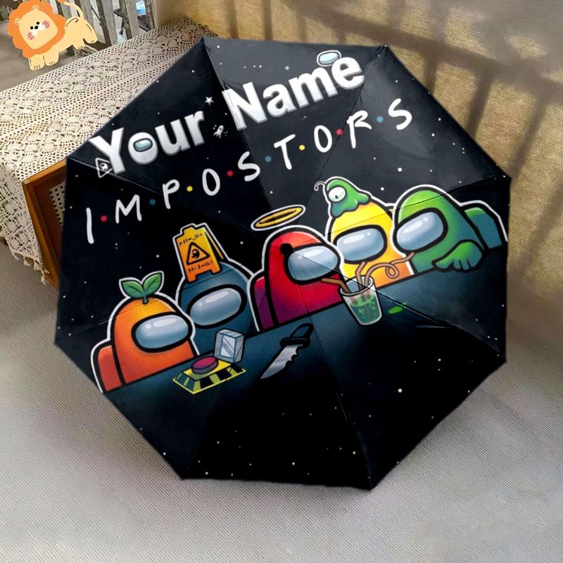 1 PC Automatic Folding Umbrella - Among Us Custom Name Pattern, Portable & Foldable Design with 8 Ribs, Christmas Birthday Gifts