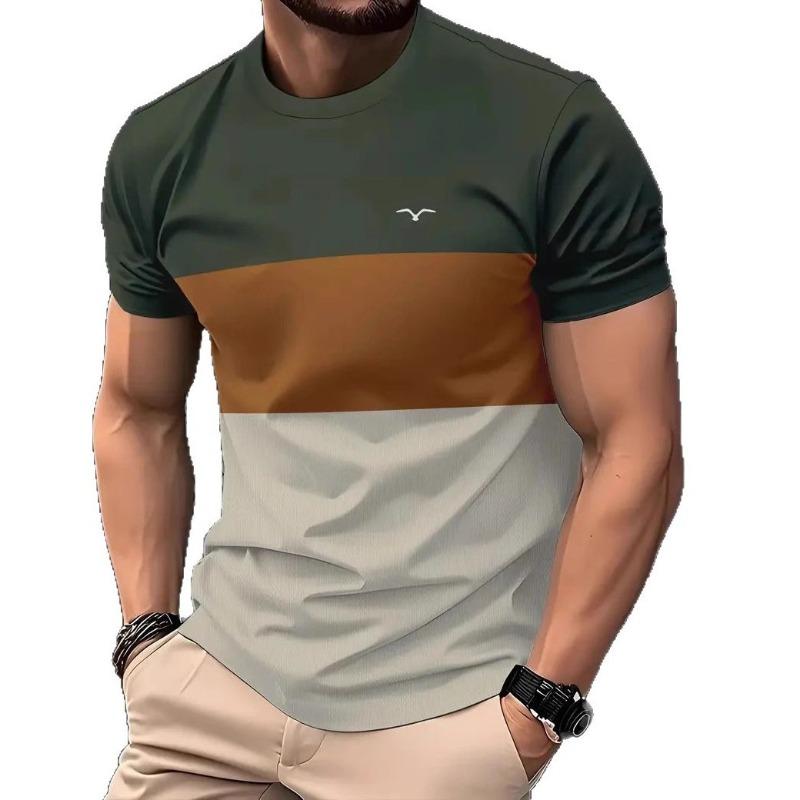 Summer Men's Casual Sports T-shirt 3D Printed Gradient Short Sleeved Round Neck T-shirt