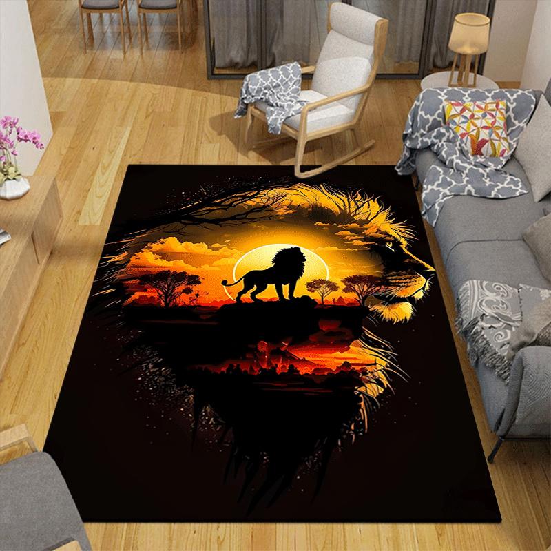 1pc Lonely lion Design Area Rug - Soft, Anti-Slip, and Durable Gaming Room Decor for Bedroom