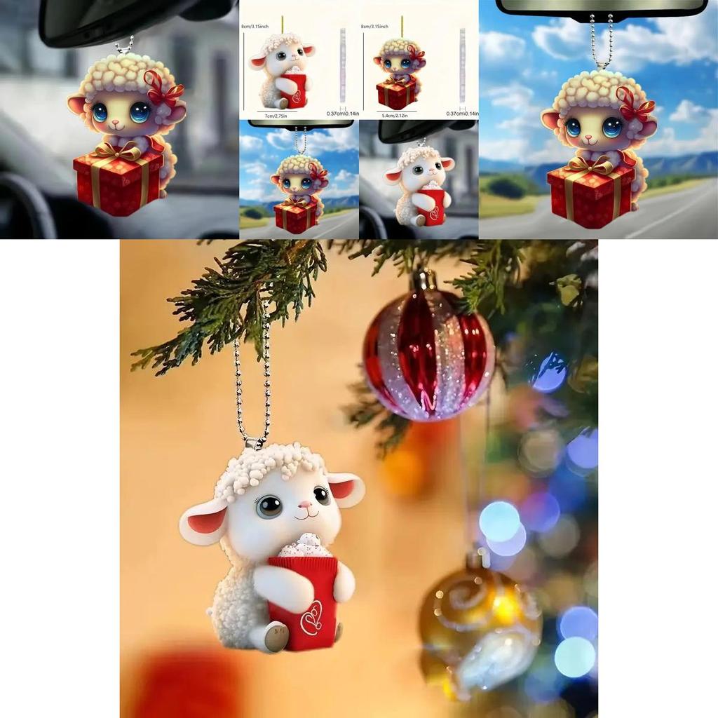 Charming Acrylic Christmas Sheep Pendant Ideal For Holiday Car Mirror Decoration