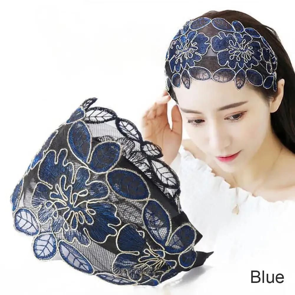 Elegant Wide Hook Flower Hair Hoop Head Band for Women Headwear Lace Flowers Headband Hairband Girls Hair Accessories Headdress