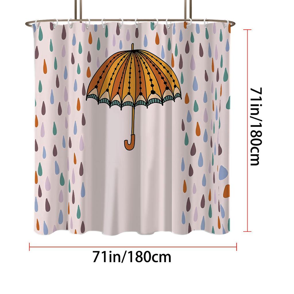 1 Cartoon Umbrella Printed Waterproof Shower Curtain Shower Partition Bathroom Privacy Protection With 12 Hooks Easy To Install