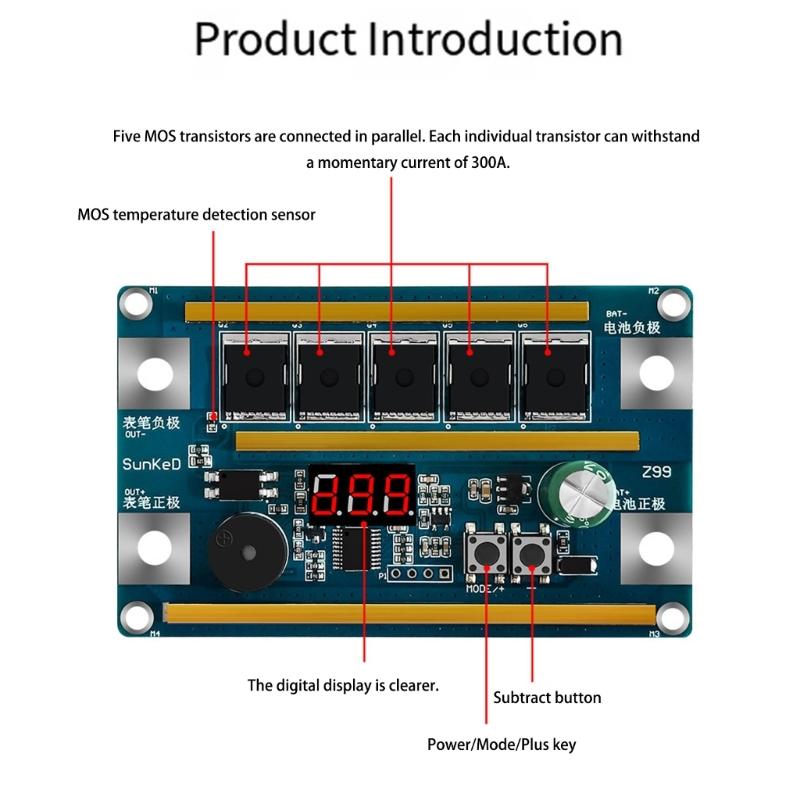 Professional 12V Spots Welder Pen 5 MOS Control Board 99 Gears Adjustable High Current 1500A For Lithium Batteries Repair