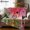 Colorful Hearts Cartoon Anime Print Flannel Blanket Soft Warm Throw for Kids Bedroom Sofa Bed Christmas Office Car
