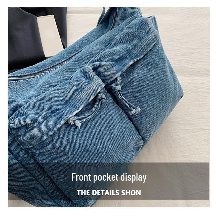 Wszechstronna torba na ramię i crossbody z teksturowanego spranego denimu 2025 z wieloma kieszeniami