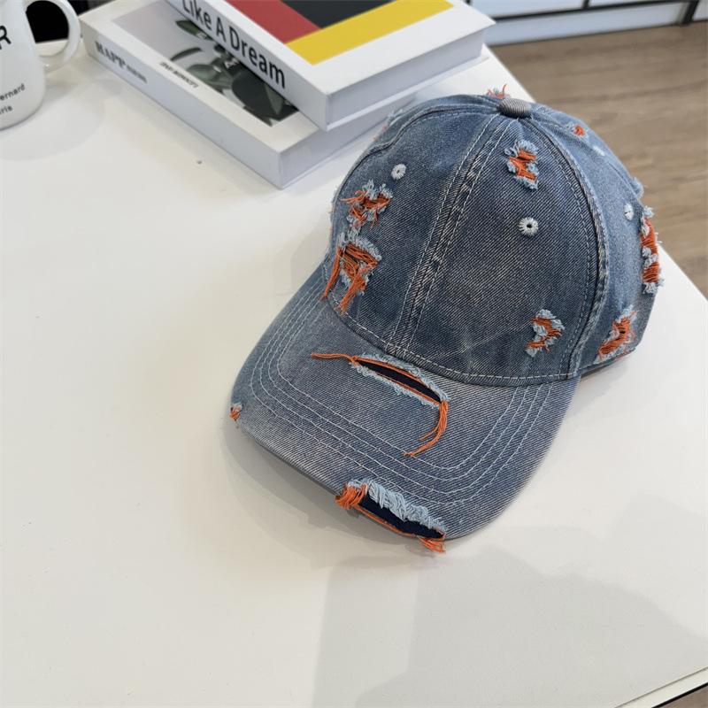 Retro einfarbige Denim-Baseballkappe personalisierte Mode Loch do old Kappe trendige Herren- und Damen-Street-Hip-Hop-Sonnenhut